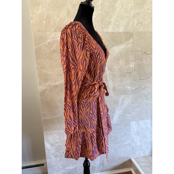 Rotate Birger Christensen Orange Tiger Mini Wrap Dress - EU 34 / US 2 Maximalist - Picture 10 of 13